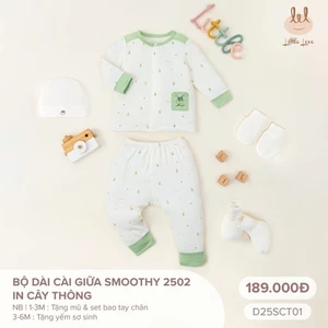 Bộ sơ sinh dài tay mỏng chất liệu smoothy [Mềm, co dãn tốt] Lil little love (D25SCT01)tặng sét mũ bao tay chân tay Hoặc