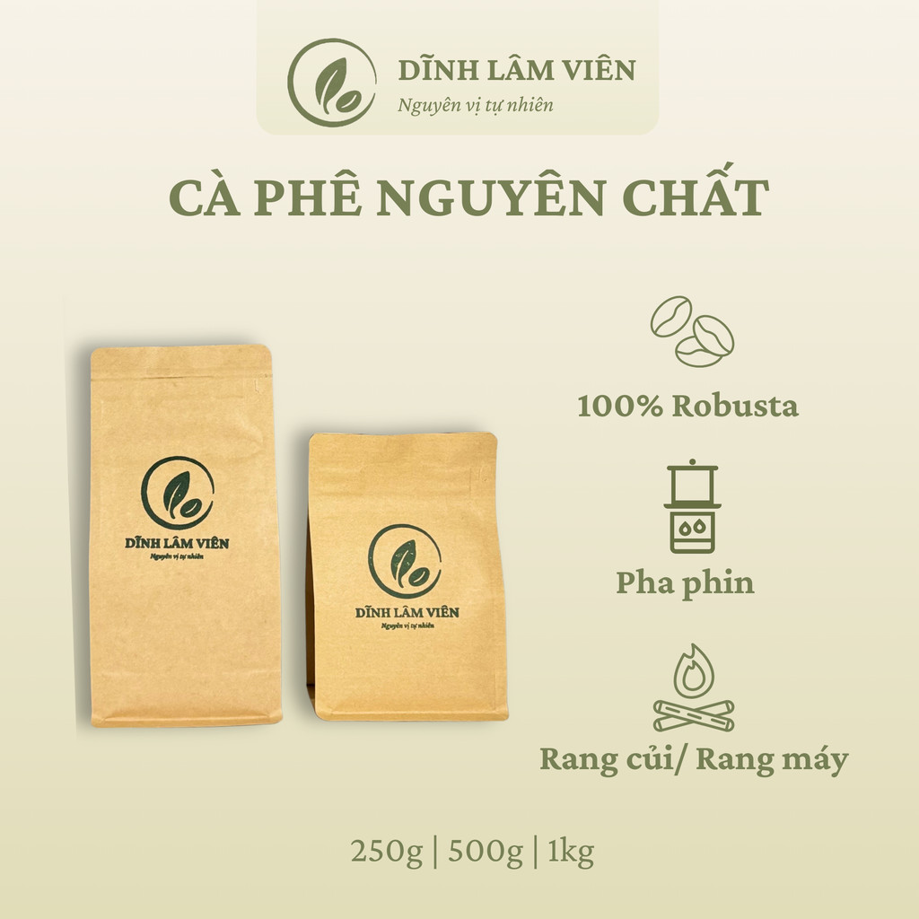 Combo Cà phê Robusta Gia Lai bột rang củi và rang máy pha phin nguyên chất 500g | Dĩnh Lâm Viên