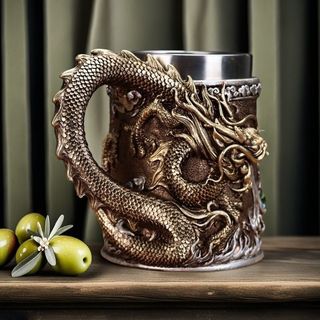 Cốc Điêu Khắc Rồng Vàng Phương Đông 450ml - Cốc Bia Nhựa Cao Cấp Có Lớp Lót Inox, Quà Tặng Sáng Tạo IZOW