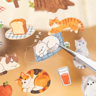 ENWEI 2 Chiếc [Cat Daily Life Series] Nhãn dán trang trí giấy tráng họa tiết mèo phong cách dễ thương Hạt dẻ Cottage Thú cưng dễ thương để ghi nhật ký Người lập kế hoạch Đồ dùng văn phòng phẩm