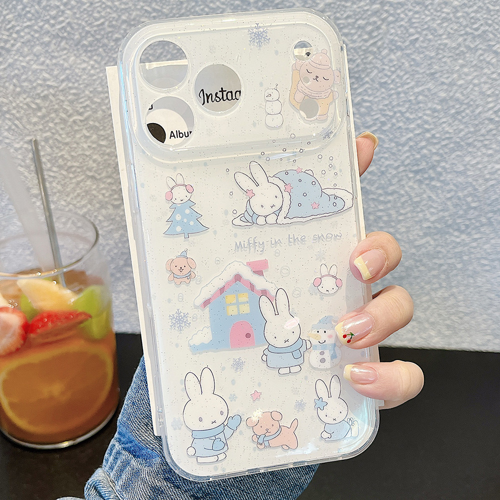 Ốp điện thoại Acrylic chuỗi thỏ mùa đông cho iPhone 17 Pro Max 16 15 14 13 Vỏ bảo vệ chống sốc