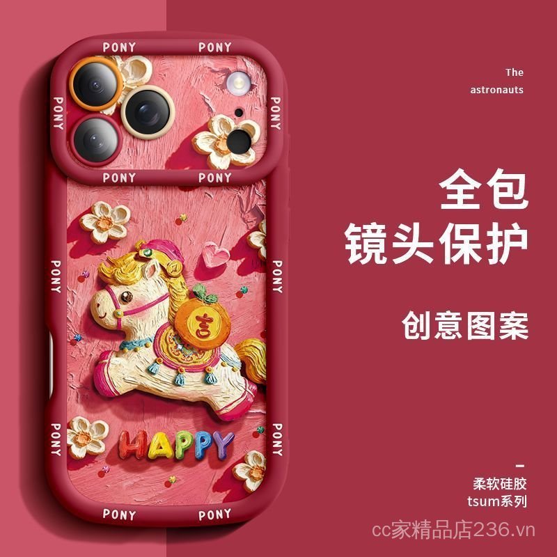 Tranh Sơn Dầu Ngựa Thích Hợp Cho 17 Vỏ Điện Thoại iPhone16Plus14 Vỏ Bảo Vệ Nữ 13 Hoạt Hình