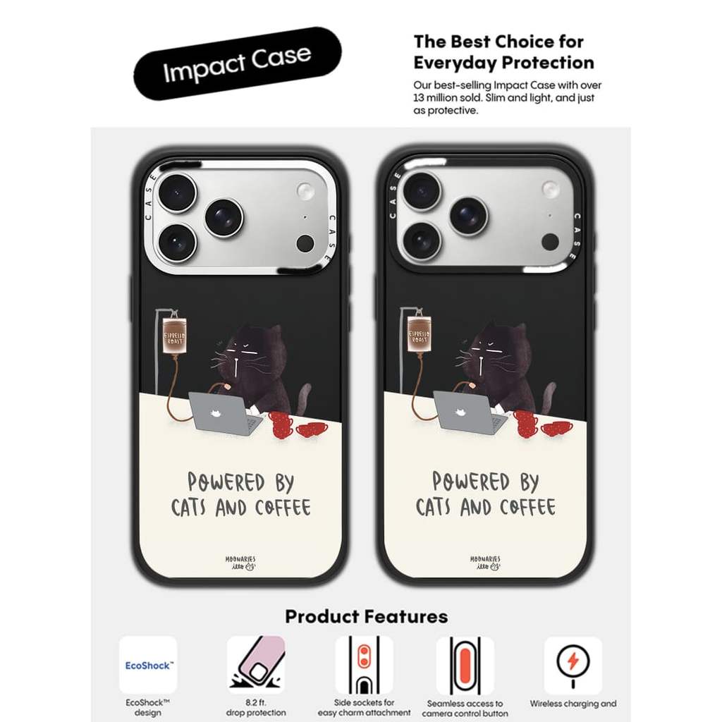 CASECASE X Được hỗ trợ bởi mèo và cà phê Vỏ máy ảnh màu trắng Phiên bản vòng màu đen mờ Vỏ tác động hút từ tính cứng cho Apple IPhone 13 14 15 16 17 Pro Max Air Plus có hộp