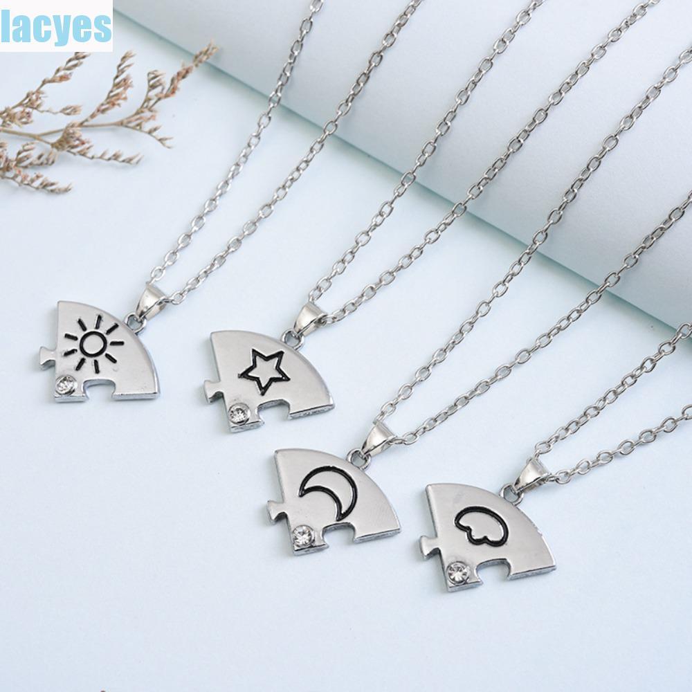 LACYES 4 cái/bộ Bộ trang sức Vòng cổ ghép hình kim cương giả BFF, mặt trời-mặt trăng-mây-sao, sáng tạo nhiều màu