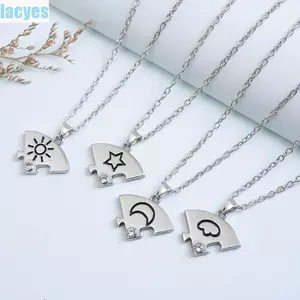 LACYES 4 cái/bộ Bộ trang sức Vòng cổ ghép hình kim cương giả BFF, mặt trời-mặt trăng-mây-sao, sáng tạo nhiều màu