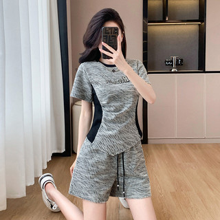Bộ đồ thể thao thời trang cao cấp dành cho nữ, kiểu dáng mùa hè, áo ngắn tay dáng rộng tôn dáng, quần short cạp cao