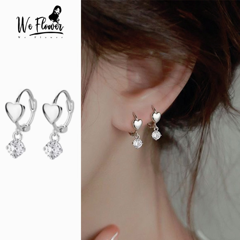 WeFlower - Vòng tai bạc S925 pha lê hình trái tim, phù hợp làm quà tặng