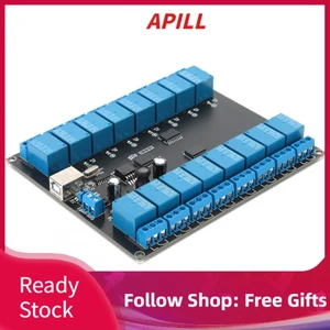 Apill Bảng mô-đun chuyển mạch rơle 16 kênh DC 9-36V USB SPDT có đèn báo TRÊN ZIN