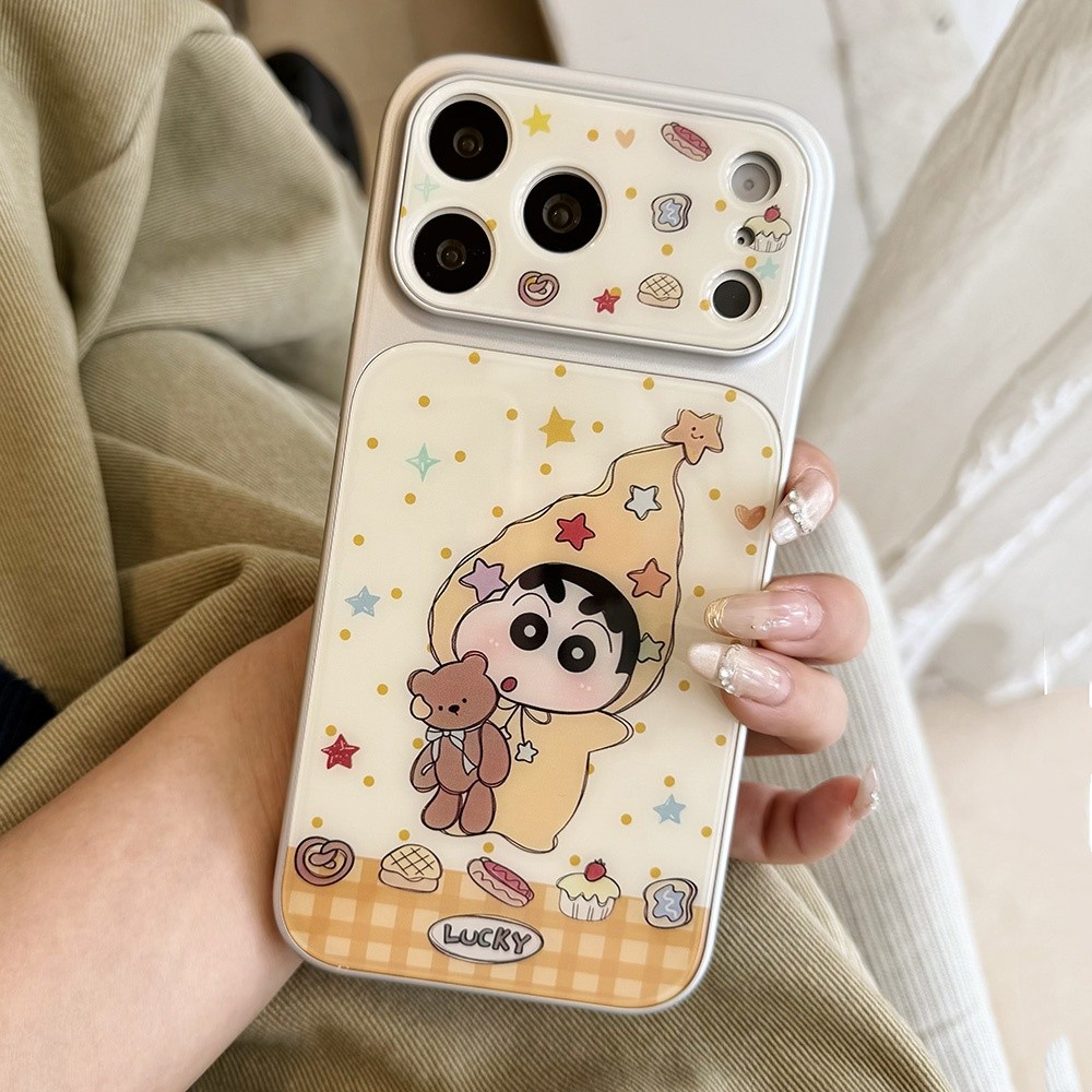 Ốp điện thoại Acrylic mạ ngôi sao gấu 2 trong 1 cho iPhone 17 Pro Max 16 15 14 13 Vỏ bảo vệ chống sốc
