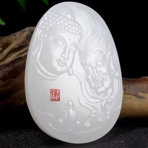 Mặt dây chuyền phong cách dân tộc băng cao Jade trắng