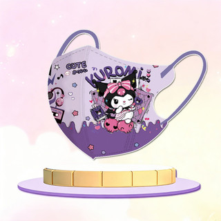Khẩu trang 3D cho trẻ em với họa tiết Kuromi Sanrio hình gấu bông màu hồng, thiết kế thời trang phù hợp từ 4 đến 12 tuổi