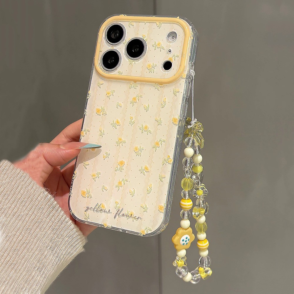 Ốp Điện Thoại Acrylic Hoa Vàng Tươi + Dây Xích Cho iPhone 17 Pro Max 16 15 14 13 Vỏ Bảo Vệ Chống Sốc