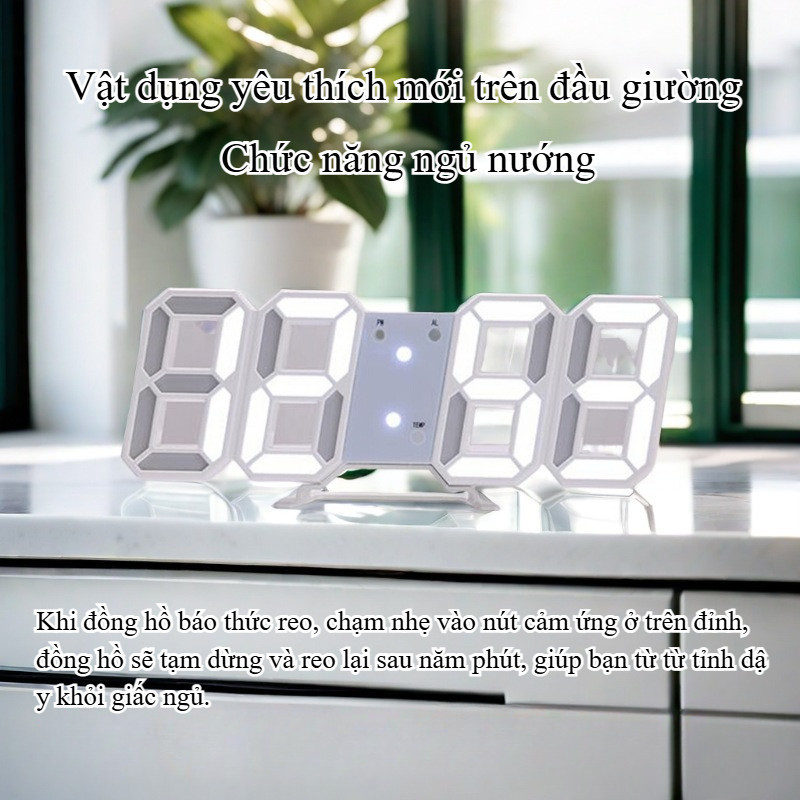 Đồng hồ báo thức chữ số LED 3D, treo tường, để bàn, đồng hồ thông minh, tự động điều chỉnh ánh sáng.
