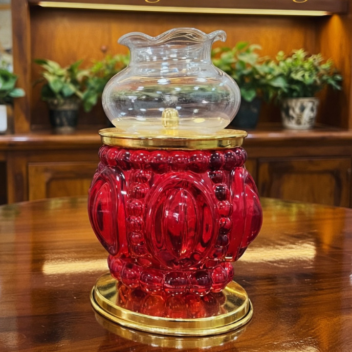 Đèn Dầu Thủy Tinh Họa Tiết Vân/Sen Đa Sắc Đế Vàng Cao Cấp - Đèn Thờ Cúng Phật, Gia Tiên, Thần Tài [ Đèn 054 ]