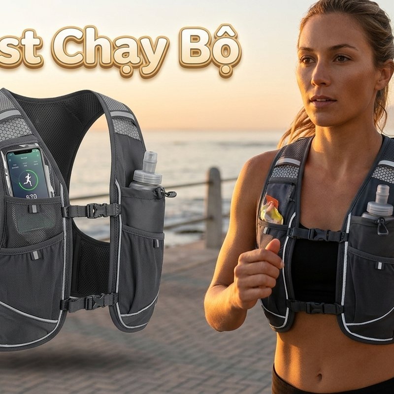 Áo vest chạy bộ nhẹ thoáng khí nhiều ngăn đựng điện thoại bình nước dải phản quang chạy marathon