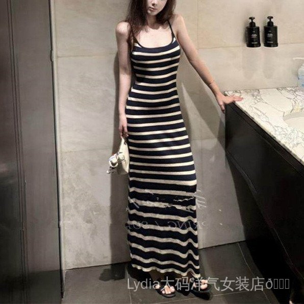 Đầm dệt kim sọc phong cách Hàn Quốc, size lớn, ôm dáng, phù hợp mùa hè