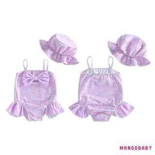 MG-Toddler Đồ bơi bé gái Bikini hoa không tay có mũ Đồ bơi để tắm mùa hè