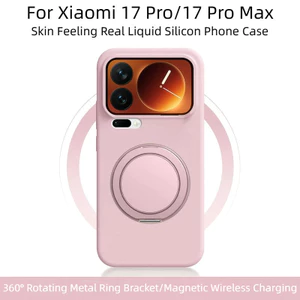 Xoay 360 Độ Từ Vòng Kim Loại Giá Đỡ Da Cảm Giác Thật Chất Lỏng Silicon Ốp Lưng Điện Thoại Xiaomi 17 Pro / 17 Pro Max / 17 Vỏ Chống Sốc
