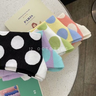 Bông Tai Kẹp Vintage và Tất Dệt Kim Nữ - Phong Cách Nhật Bản Kawaii với Chấm Bi