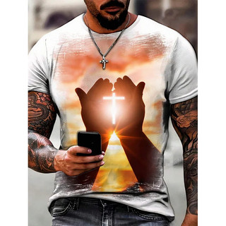 Áo thun nam Kitô giáo Chúa Giêsu Cross 3D In hình mùa hè Cổ chữ O ngắn tay Áo thun ngoại cỡ Tee Harajuku Áo Unisex Quần áo