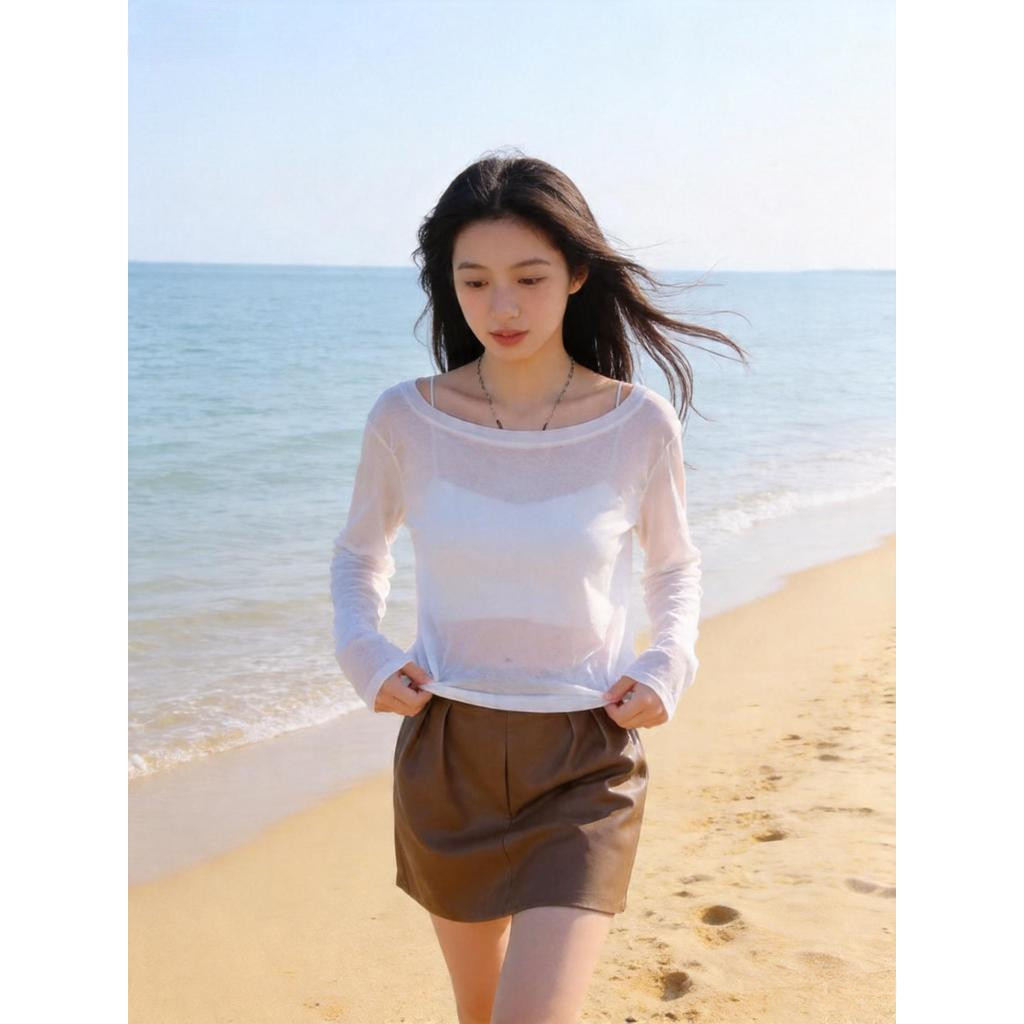 Milyfashion Lưới Đế Mùa Hè Chống Nắng Dài Tay T Mỏng Áo Ngắn Rời Mỏng Hơn Nhìn Top