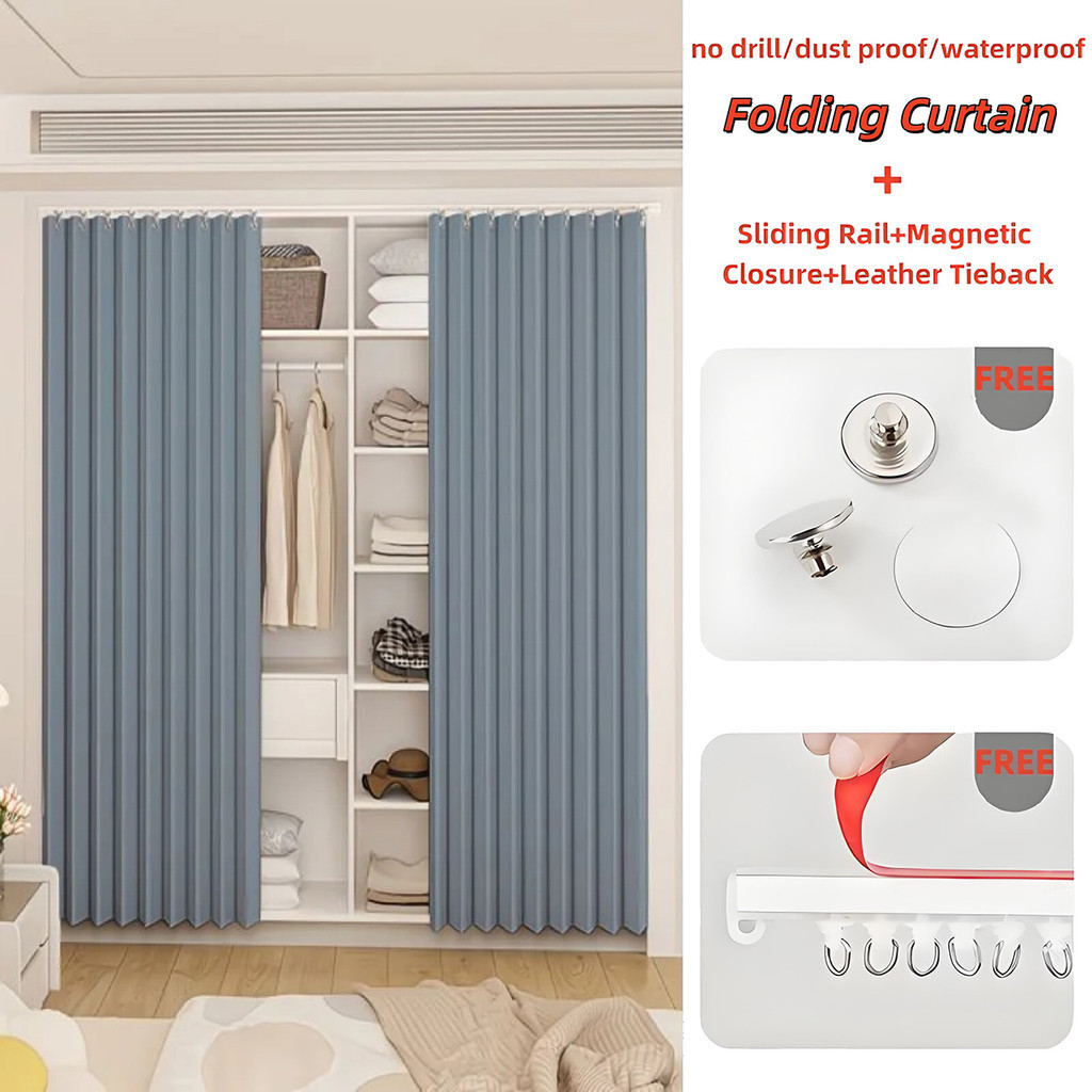 Rèm Accordion Chống Thấm Nước Không Rỉ Cho Tủ Quần Áo – Vỏ Gấp Có Bộ Đường Sắt, Tùy Chỉnh Để Ẩn Tủ Quần Áo, Màu Trơn Có Đóng Từ Tính