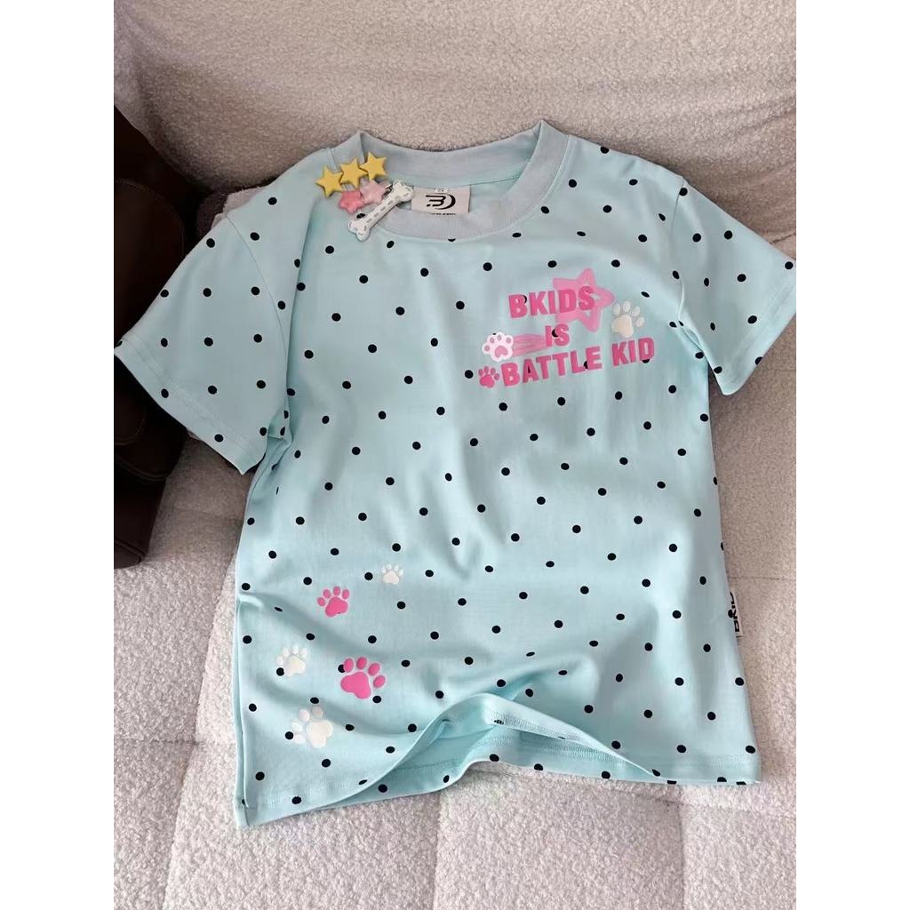 Áo Thun babytee Chấm bi vai hình chú chó mùa hè dễ thương in hình Paw