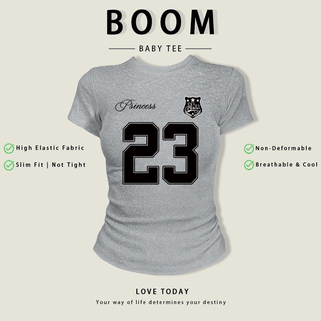 BOOM Áo Baby Tee Nữ Cotton Ôm Body-Áo Thun Ngắn Tay Y2K In Hình PhongCách Mùa Hè, Cổ Tròn Hàng Đầucách hàn quốc phongW70