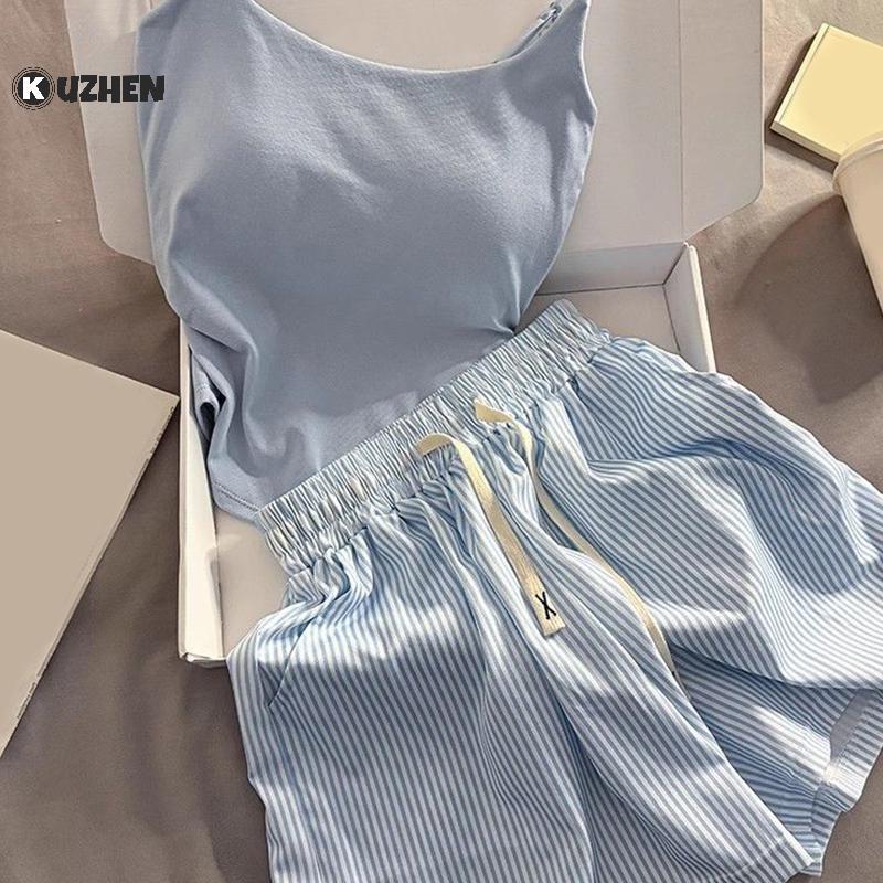 KUZHEN Bộ Đồ Ngủ Sweet Stripe, Có Miếng Lót Ngực, Phù Hợp Mặc Hàng Ngày và Thời Trang