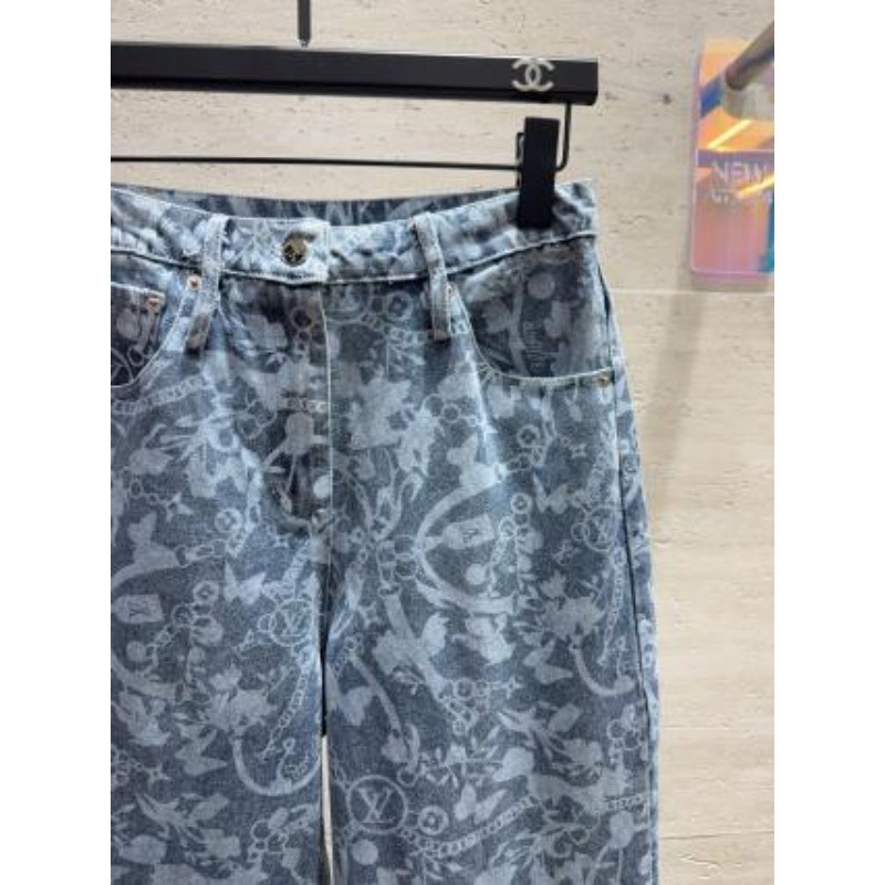 Quần dài in họa tiết Denim lưng cao mới dành cho nữ