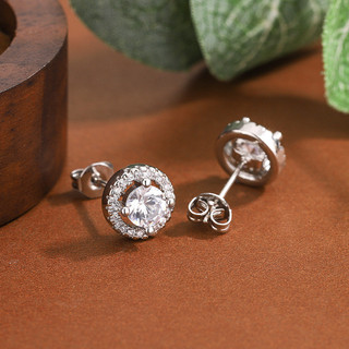 Châu Âu Mỹ ins Phong Cách Mới Tròn 1 Carat Zircon Bông Tai Cặp Đôi