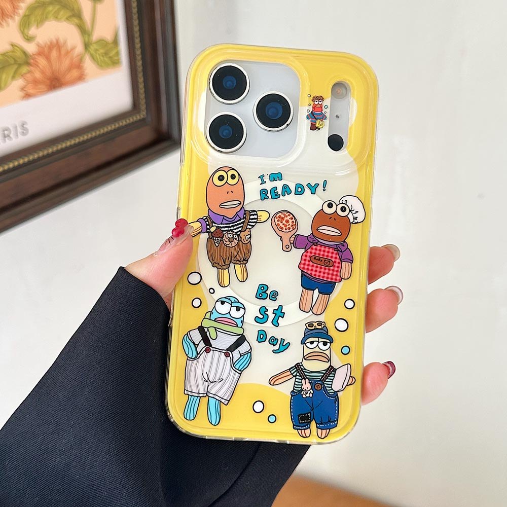 Vỏ cứng Tương thích với iPhone 13 14 14Pro 14ProMax 15 15Pro 15ProMax 16 16Pro 16ProMax 17 17Pro 17ProMax Vỏ nam châm họa tiết cá xấu xí màu vàng