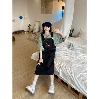 Gấu Thêu Váy Denim Màu Xanh Đậm Phong Cách Mới Hoạt Hình
