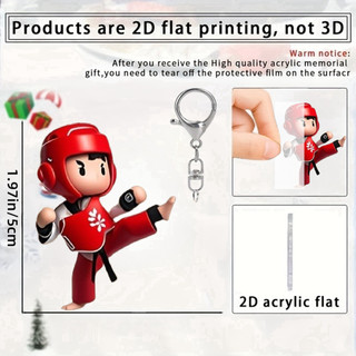 Móc khóa đồng phục Taekwondo xanh đỏ - Mặt dây chuyền Acrylic 2D hoạt hình cho túi đựng ô tô