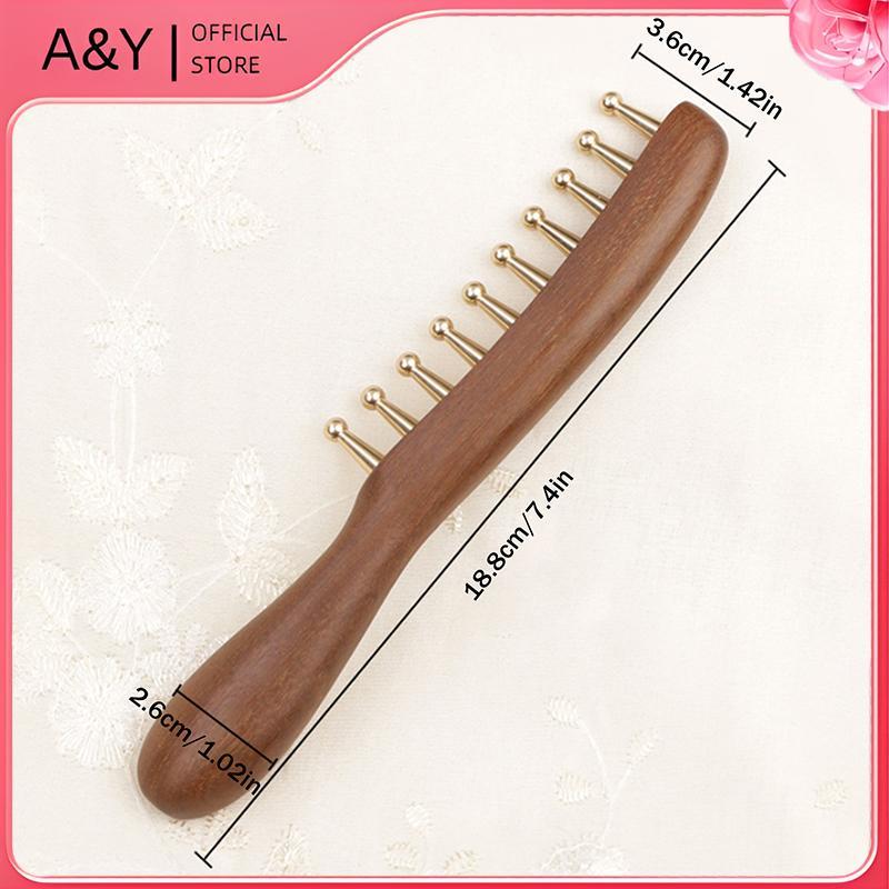 Lược mát xa bằng đồng & gỗ 10 tầng A & Y dành cho kinh tuyến và thư giãn Gỗ đàn hương vàng cạo Guasha Tay cầm dài.