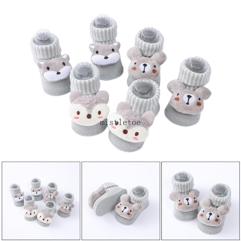 MIS 3 Cặp Hoạt Hình Cho Bé Giày Đi Bộ Đầu Tiên Dệt Kim Sơ Sinh Bé Trai Bé Gái Tất Giày Bốt Thời Trang Chống Trơn Trượt Trẻ Sơ Sinh Booti