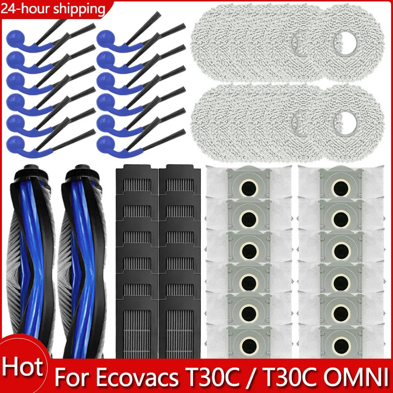 Phù Hợp Cho Ecovacs Deebot T30C / T30C OMNI Phần Con Lăn Chính Bàn Chải Bên Bộ Lọc Cây Lau Nhà Vải Túi Bụi