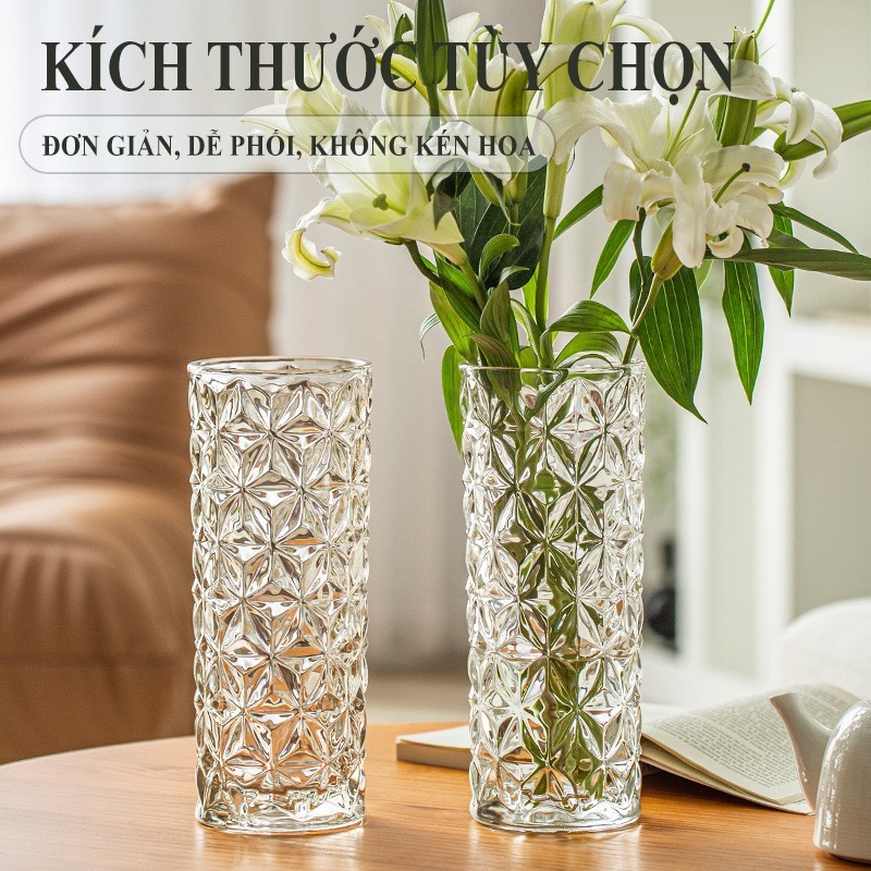 Bình hoa thủy tinh để bàn phong cách hiện đại, thiết kế nhà gờ độc đáo, phù hợp cắm hoa trang trí không gian