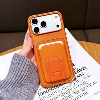 Ốp điện thoại đựng thẻ hình thang màu cam phù hợp cho iPhone 13 14 15 16 17 Pro Max bao gồm tất cả vỏ silicon chống rơi