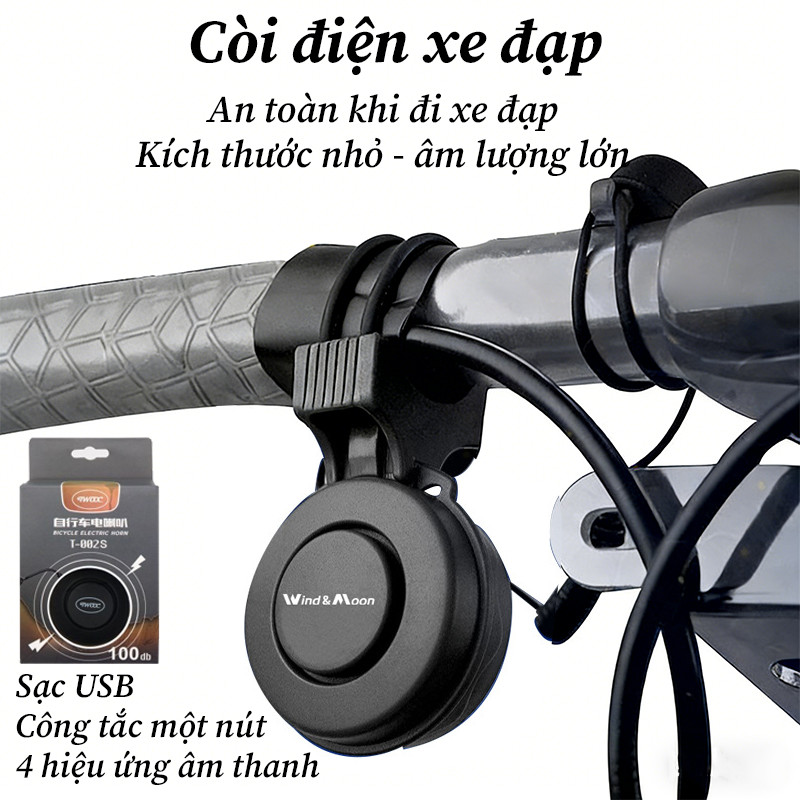 Còi Điện Xe Đạp 4 Chế Độ - Âm Thanh Lớn, Sạc USB, Chống Nước & Dễ Lắp Trên Ghi Đông, Cho mọi chuyến đi