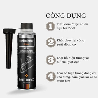 Vệ sinh kim phun buồng đốt ô tô Senfineco Đức 9986 9985 300ml, phụ gia sạch cặn bẩn