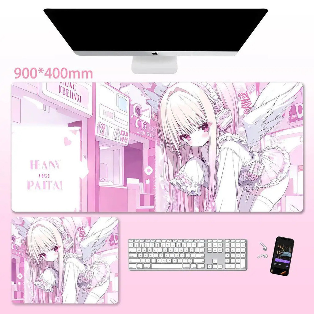Miếng Lót Chuột Hồng Kawaii Anime - Thảm Để Bàn Cao Su Chống Trơn Trượt Lớn Cho Máy Tính Laptop, Thiết Kế Nhân Vật Cô Gái Ngọt Ngào
