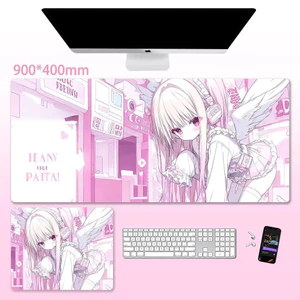 Miếng Lót Chuột Hồng Kawaii Anime - Thảm Để Bàn Cao Su Chống Trơn Trượt Lớn Cho Máy Tính Laptop, Thiết Kế Nhân Vật Cô Gái Ngọt Ngào
