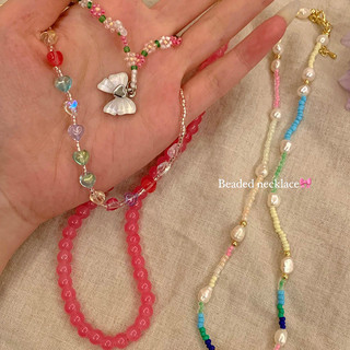 Vòng cổ handmade nhiều màu sắc đính hạt bướm, phù hợp cho người phụ nữ vào mùa hè