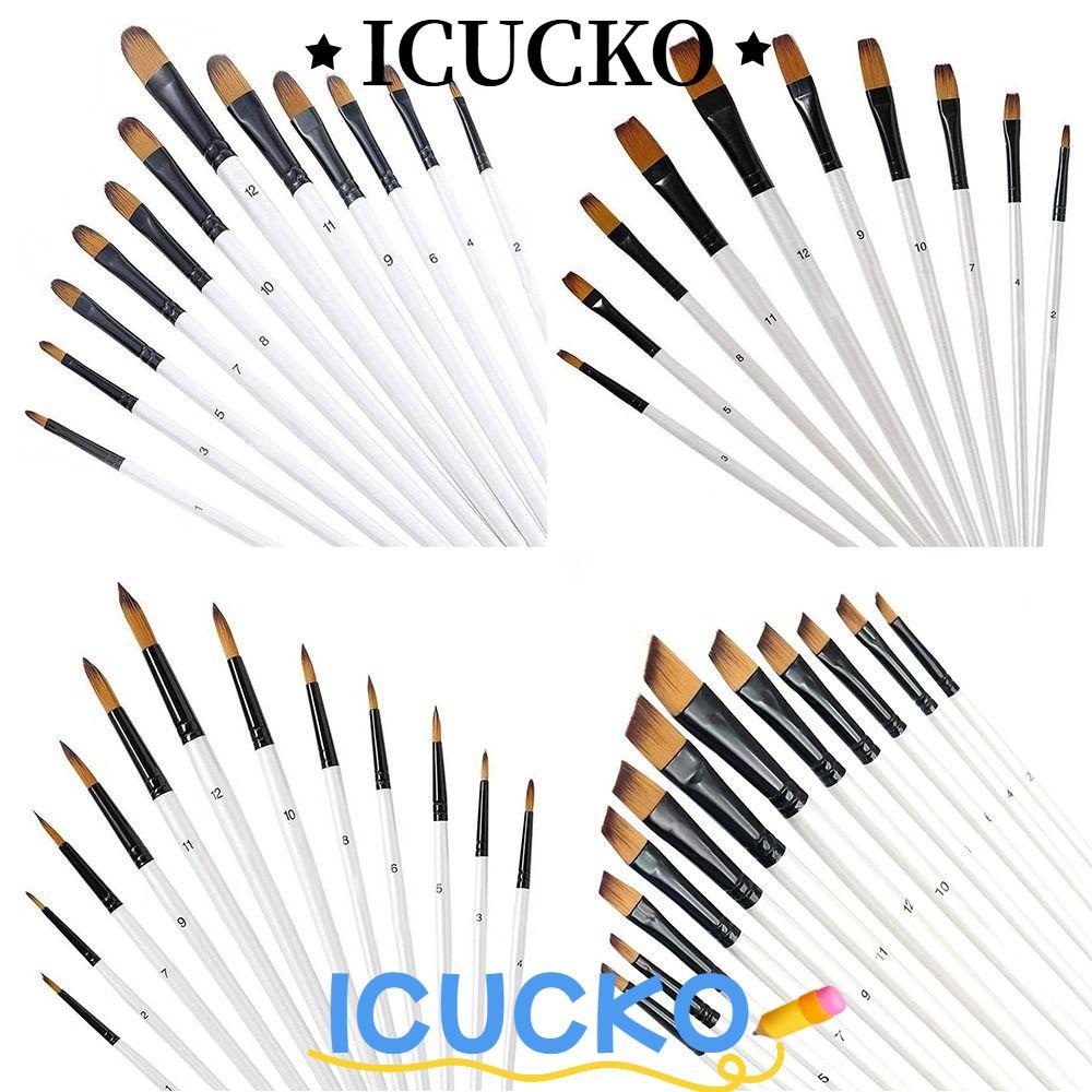 ICUCKO 12 Chiếc Vẽ Tay Màu Nước, Bộ Bàn Chải Màu Nước Nghệ Thuật Cho Người Mới Bắt Đầu Nylon, Nghệ Sĩ Chất Lượng Cao Tóc Mềm Nhọn Tròn Đầu Phẳng Tranh Bàn Chải Quà Tặng