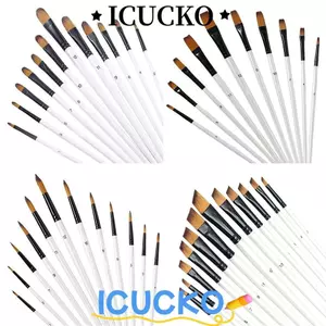 ICUCKO 12 Chiếc Vẽ Tay Màu Nước, Bộ Bàn Chải Màu Nước Nghệ Thuật Cho Người Mới Bắt Đầu Nylon, Nghệ Sĩ Chất Lượng Cao Tóc Mềm Nhọn Tròn Đầu Phẳng Tranh Bàn Chải Quà Tặng