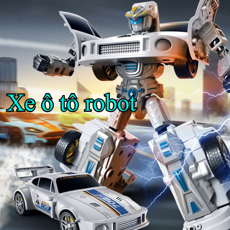 Xe ô tô robot biến hình 2in1 – Điều khiển từ xa, động lực quán tính, xoay 360°, có nhạc đèn, quà sinh nhật cho trẻ em