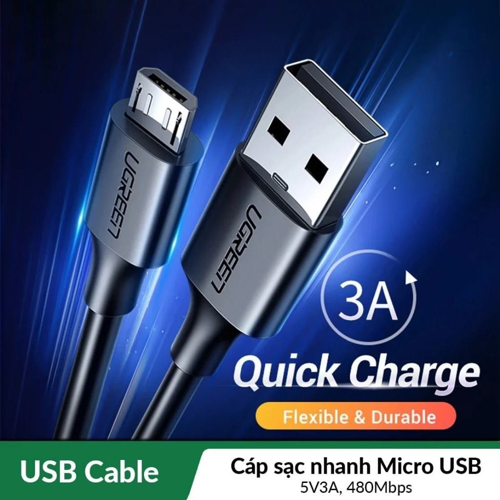 Cáp Sạc Nhanh Micro USB Ugreen US289 Quick Charge 3.0 5V/2.4A truyền dữ liệu Tốc Độ 480Mbps | BigBuy360 - bigbuy360.vn