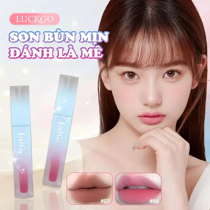 LUCKGO Son Kem Lì Bùn Môi Ice Blue Velvet Lip Mud Hiệu Ứng Sương Mờ Mịn Như Bùn Nhẹ Môi Bất Ngờ