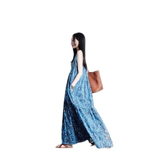 Váy dài cotton dây đeo phong cách kỳ nghỉ trẻ trung thanh lịch mùa hè cho nữ